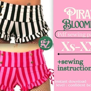 Mönster för randiga bloomershorts i pdf-format, mönster för shorts med hög midja, gör-det-själv-sömnadsmönster för kvinnor XS-XXL