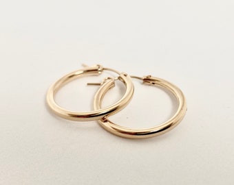 14k Gold Filled Hoop Earrings, Lightweight Gold Hoop Earrings, Yellow Gold Hoop Earrings, Lightweight Hoop Earrings, Fine Gold Jewelry