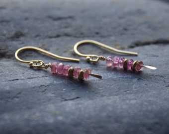 Pink tourmaline Gemstone Earrings, Tourmaline Gold Stone Drop Earrings, Pink Tourmaline Earrings, Hanging stone beaded gold filled earrings