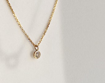 14k Solid Gold Diamond Solitaire Necklace, Diamond Choker, Dainty Diamond Necklace, Fine Jewelry, Ethical Diamond Necklace