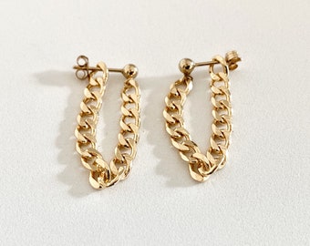 18k Gold Filled Bold Chain Earrings, Gold Hoop Chain Earrings, Bold Chain Earrings, Gold Chain Earrings, 18k Gold Filled Earrings