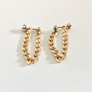 18k Gold Filled Bold Chain Earrings, Gold Hoop Chain Earrings, Bold Chain Earrings, Gold Chain Earrings, 18k Gold Filled Earrings image 1