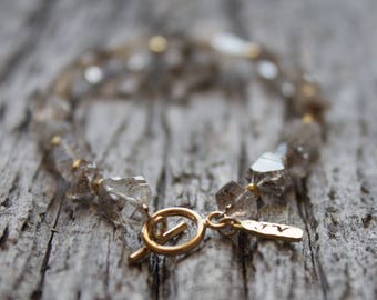 Rough diamond quartz bracelet, herkimer diamond quartz bracelet, raw diamond quartz bracelet, stacking quartz bracelet, raw quartz bracelet