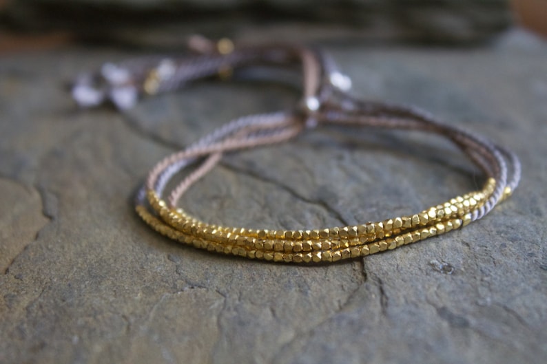 gold beaded bracelet 24k yellow gold plated bracelet Thin gold bracelet layering gold bracelet gold silk bracelet gold dainty bracelet