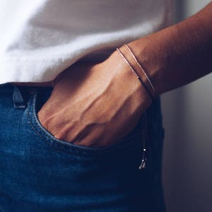 Rose gold beaded bracelet,  rose gold silk bracelet, rose gold hammered beaded bracelet, simple gold bracelet, black silk rose gold bracelet