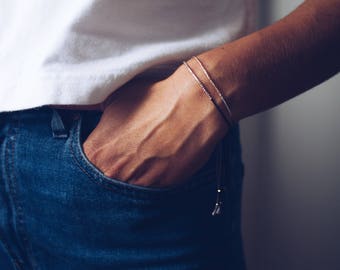 Rose gold beaded bracelet,  rose gold silk bracelet, rose gold hammered beaded bracelet, simple gold bracelet, black silk rose gold bracelet