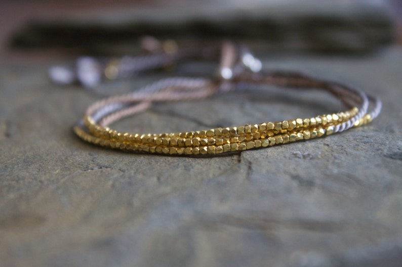 gold beaded bracelet 24k yellow gold plated bracelet Thin gold bracelet layering gold bracelet gold silk bracelet gold dainty bracelet