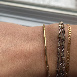 14k Gold Filled Tube Beaded Bracelet, Gold beaded bracelet, Minimalist Gold Bracelet, Red cord adjustable bracelet, Wish Bracelet image 3