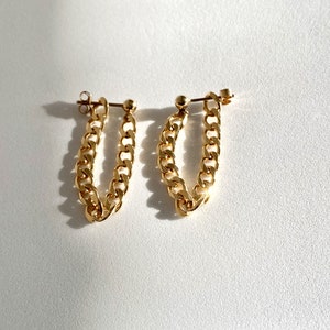 18k Gold Filled Bold Chain Earrings, Gold Hoop Chain Earrings, Bold Chain Earrings, Gold Chain Earrings, 18k Gold Filled Earrings image 3