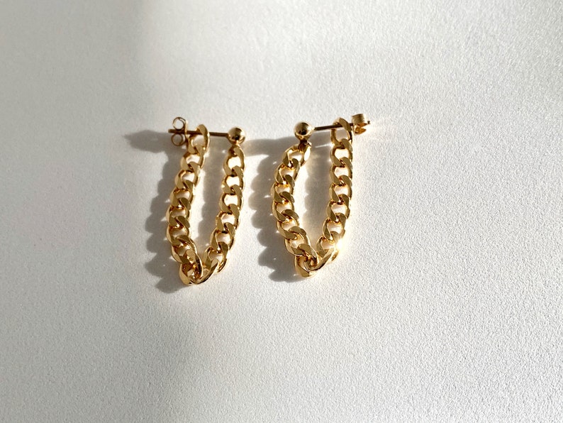 18k Gold Filled Bold Chain Earrings, Gold Hoop Chain Earrings, Bold Chain Earrings, Gold Chain Earrings, 18k Gold Filled Earrings image 3