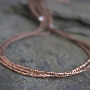 Rose gold beaded bracelet, rose gold silk bracelet, rose gold hammered beaded bracelet, simple gold bracelet, black silk rose gold bracelet image 4