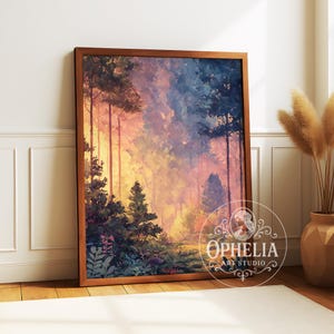 Whispering Forest Glow – Dreamy Anime Nature Poster, Cinematic Wall Decor, Romantic Woodland Living Room, Botanical Forest Print Gift