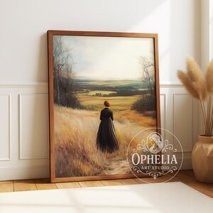 Donna in un paesaggio, poster vintage da parete, stile romantico vittoriano cottagecore, decorazione antica naturale preraffaellita di Millais - Ophelia Art Studio