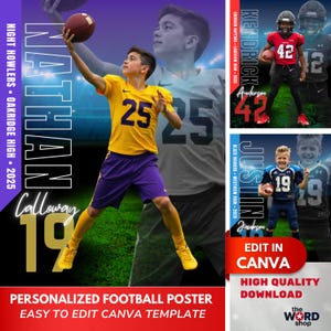 Football Poster 16x20 Canva Template Design Custom Football Portrait Edit in Canva Sport Poster Gift School Football Team Sports Memorabilia