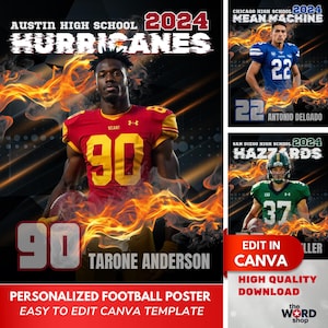Football Poster Canva Template Design Custom 16x20 Football Portrait Edit in Canva Sports Poster Senior Football Team Mate Sports Gift