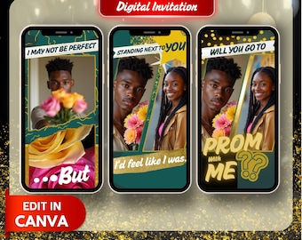 Modello di invito digitale per proposta di ballo di fine anno Canva Invito digitale per la serata romantica del ballo di fine anno Invito digitale personalizzato per la data del ballo di fine anno