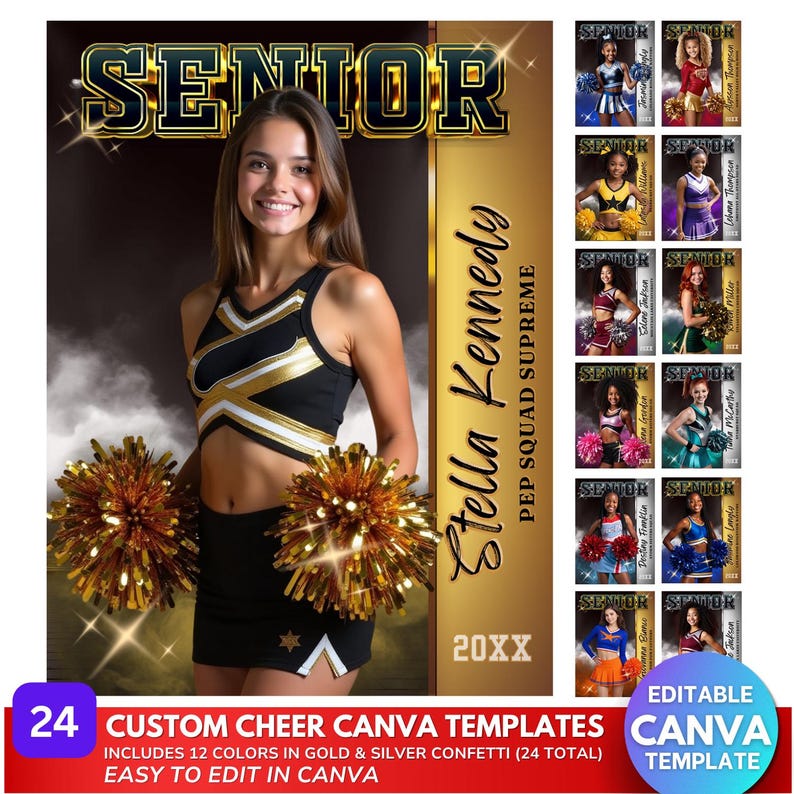 Cheering Banner Example Editable Cheerleader Senior Banner | Canva Template, Portrait Team Gift ...
