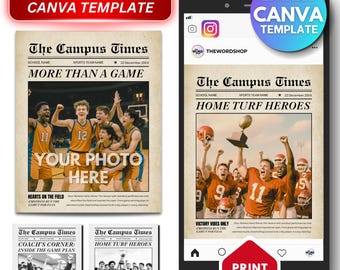 Canva-sjabloon voor wedstrijddagkrant, Instagram bewerkbare sportposter (digitale download)