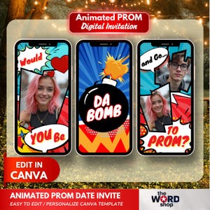 Prom Proposal Digital Invitation Canva Template Da Bomb Prom Night Digital Invite Personalized Senior Prom Date Digital Invite Promposal