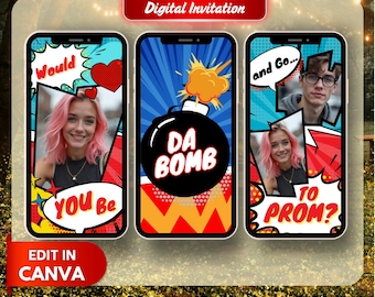 Modello di invito digitale per la proposta di ballo di fine anno Canva Invito digitale per la serata di ballo Da Bomb Invito digitale personalizzato per la data del ballo di fine anno Promposal
