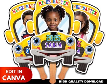 Kindergarten Graduation Fan Template Editable in Canva Face on a Stick Graduate Pre-K Graduation Party Sign Head Cutout Custom Big Head
