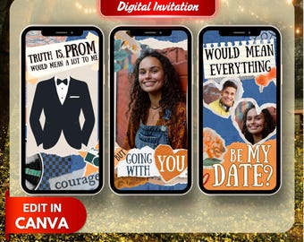 Modello di invito digitale per ballo di fine anno, modello Canva, invito digitale per proposta romantica per ballo di fine anno, invito digitale personalizzato per la serata senior, invito digitale per il ballo di fine anno