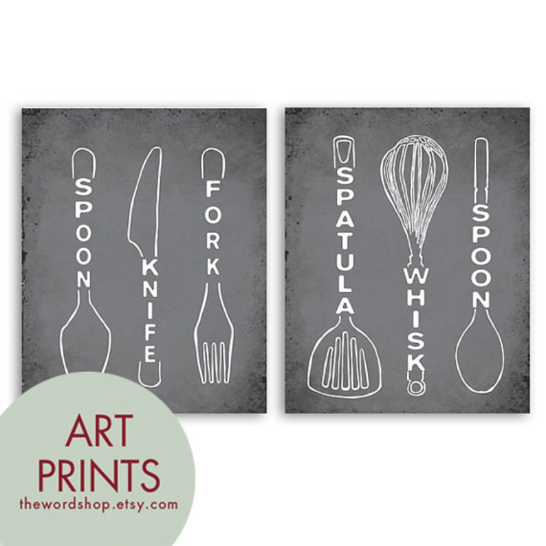 Spoon Knife Fork and Spatula Whisk Spoon Set of 2 Art Etsy