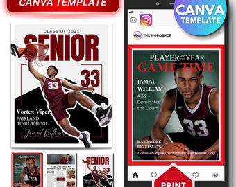 Sports Instagram Post Canva Template | Senior Athlete Gift | Player Spotlight Social Post | Editable Digital Download
