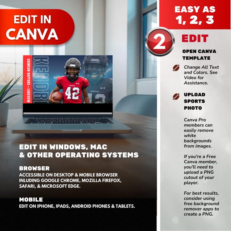 Football Poster Canva Template Design Custom 16x20 Football Portrait ...