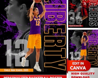 Custom Basketball Portrait Poster, Team Gift (Canva Template)