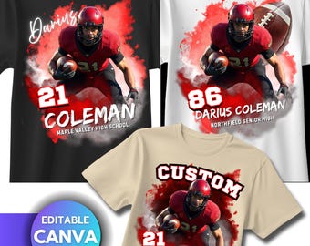 39 Custom Football Player Shirt 39 Editable Canva Templates, Game Day Bootleg Design, Homecoming Gift, Football Mom Shirt Idea