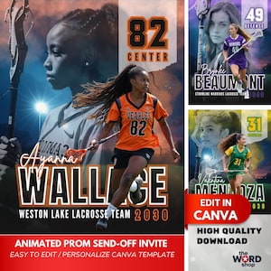 Senior Night Lacrosse Banner Template Editable 16x20 Canva Design Custom Lacrosse Player Portrait Gift Team Girls Memory Mate Keepsake Her