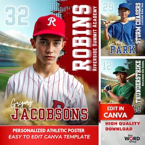 Modello di poster di baseball Canva Design 16x20 Ritratto di giocatore di baseball personalizzato Modifica in Canva Poster sportivo Regali di squadra di baseball Regalo di Memory Mate