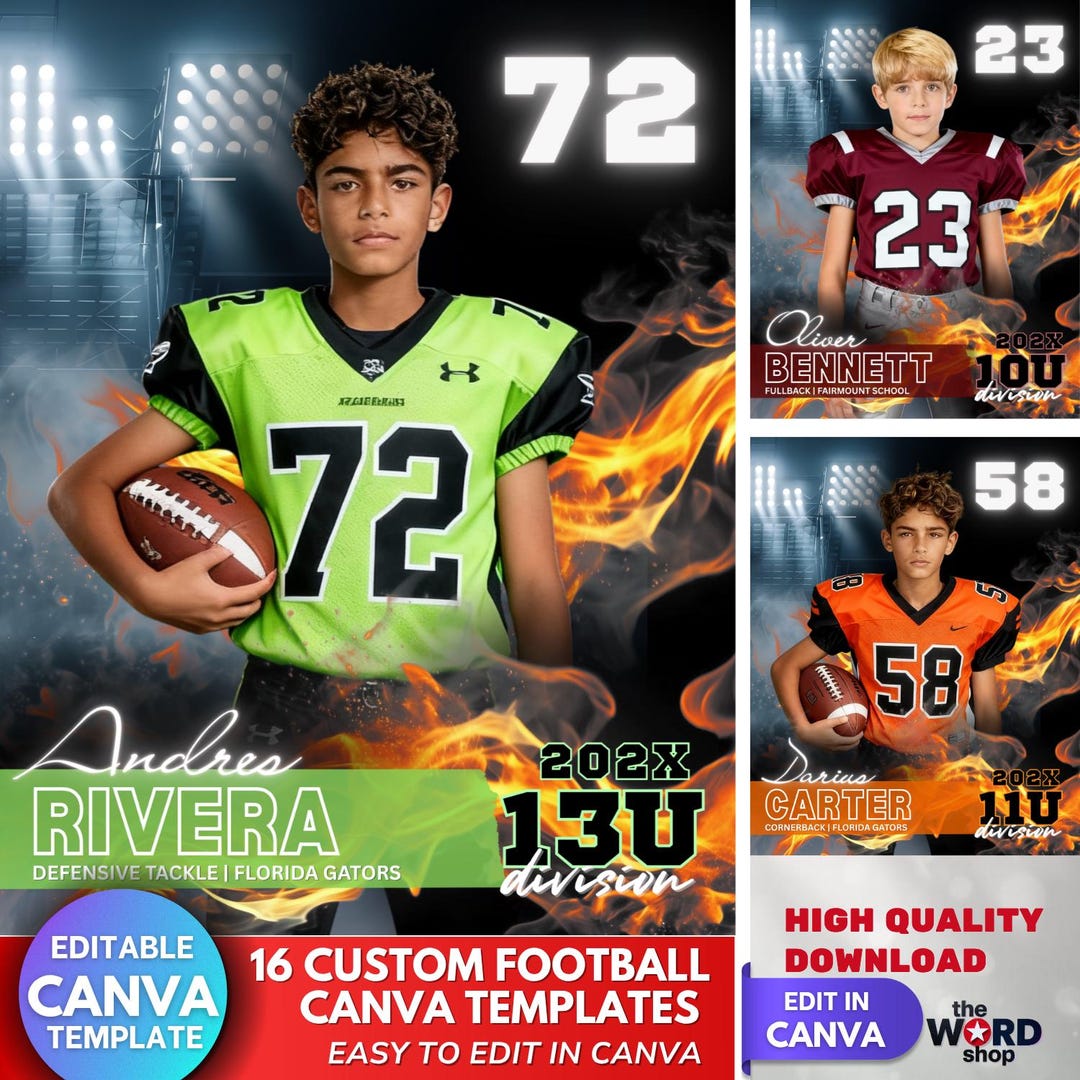 Editable Football Poster | Canva Template, Custom Portrait Team Banner ...
