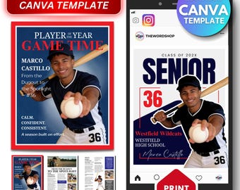 Sjabloon sportposter voor senioren | Middelbare schoolatleet-print | Speler in de spotlight-poster | Bewerkbare canvadownload