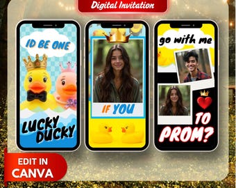 Modello di invito digitale per proposta di ballo di fine anno Canva Invito digitale per la serata del ballo di fine anno Lucky Ducky Invito digitale personalizzato per la data del ballo di fine anno