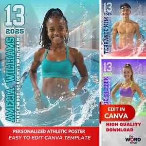 Swim Poster Canva Template Design 16x20 Personalisieren Schwimmer Foto Bearbeitbares Canva Benutzerdefiniertes Poster Schwimmen Team Geschenk Schwimmer Geschenk Schwimmen Geschenk