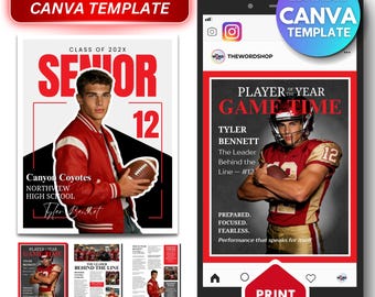 Senior Sports Magazine Canva Template | Player Spotlight | Game Day Instagram Post | High School Athlete Poster | Editable Digital Download