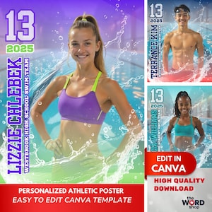 Swim Poster Canva Template Design 16x20 Personalisieren Schwimmer Foto Bearbeitbares Canva Benutzerdefiniertes Poster Schwimmen Team Geschenk Schwimmer Geschenk Schwimmen Geschenk