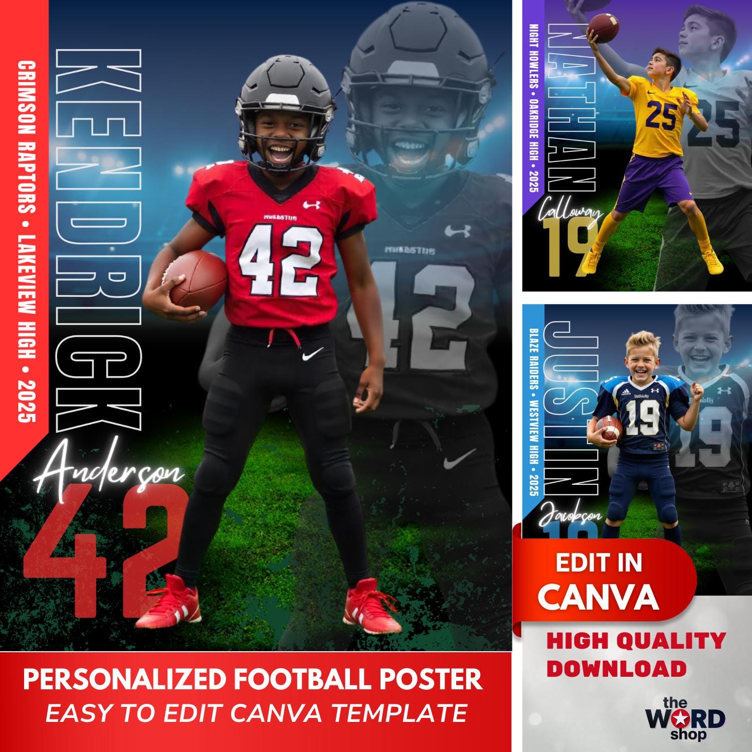 Football Poster Canva Template Design Custom 16x20 Football Portrait ...