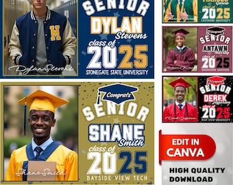 2025 Graduation Yard Sign Canva Template 24x36 Poster Edit in Canva Custom Graduation Yard Sign Senior Boys Grad Party Poster Announcement