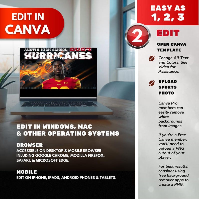 Football Poster Canva Template Design Custom Football Portrait Edit in