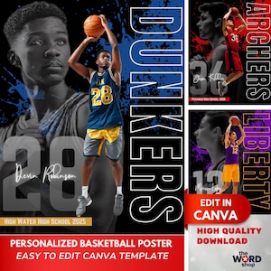 Cartaz de basquete Canva Template Design 16x20 Retrato de basquete personalizado Editar no Canva Cartaz esportivo Presentes de time de basquete Lembranças esportivas