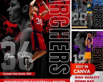 Basketball Poster Canva Template Design 16x20 Custom Basketball Portrait Edit in Canva Sports Poster Basketball Team Gifts Sport Mate Gift