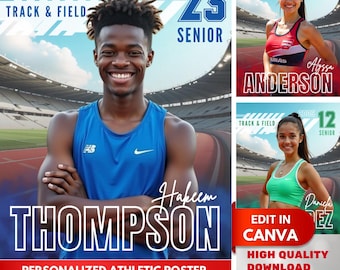 Track Field Poster Canva Template Design 16x20 Custom Track Field Player Portrait Edit Canva Sport Track Field Gift Runner Memory Mate
