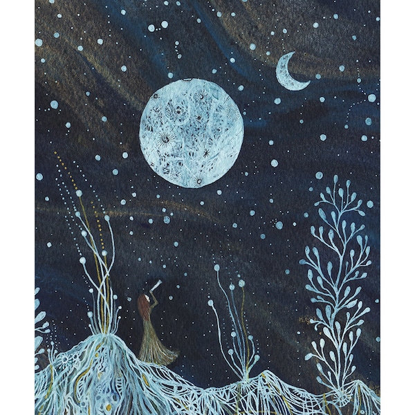Moon Art // Night Sky // Fine Art Print // Emma & the valley of two moons