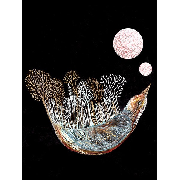 Fine  Art Print-Starling explores the lunar landscape