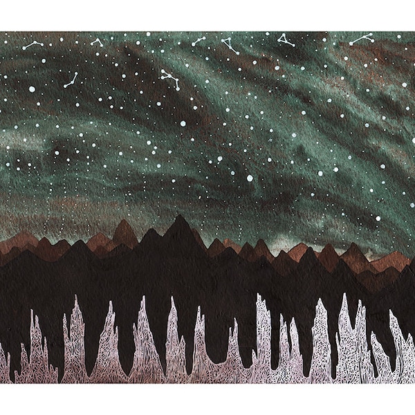 Northern Lights Art, Fine Art Print- Aurora Borealis and the Ice Forest