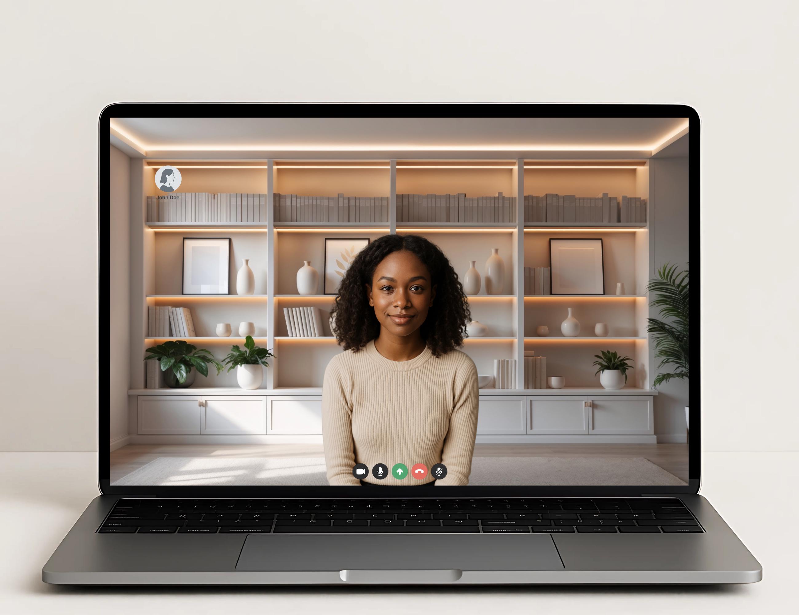 Neutral Zoom Background – Clean Office, Therapy & Bookshelf Scene ...