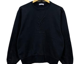 Sudadera vintage Yves Saint Laurent YSL con logo grande en relieve, negra